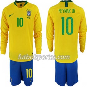 Camisetas Brasil Neymar JR 10 Niño Primera Equipacion Mundial 2018 Manga Larga